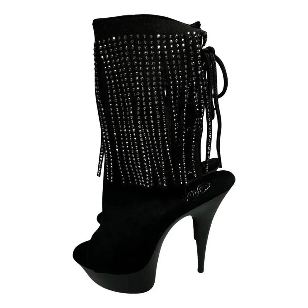 Pleaser Womens Ankle Boots DELIGHT- 1018RSF BIk Faux Suede/Blk Matte SZ 10